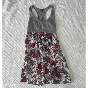 Hurley Women's Dress XS Racerback Floral Surfer Summer Beach Grey White Red Mini